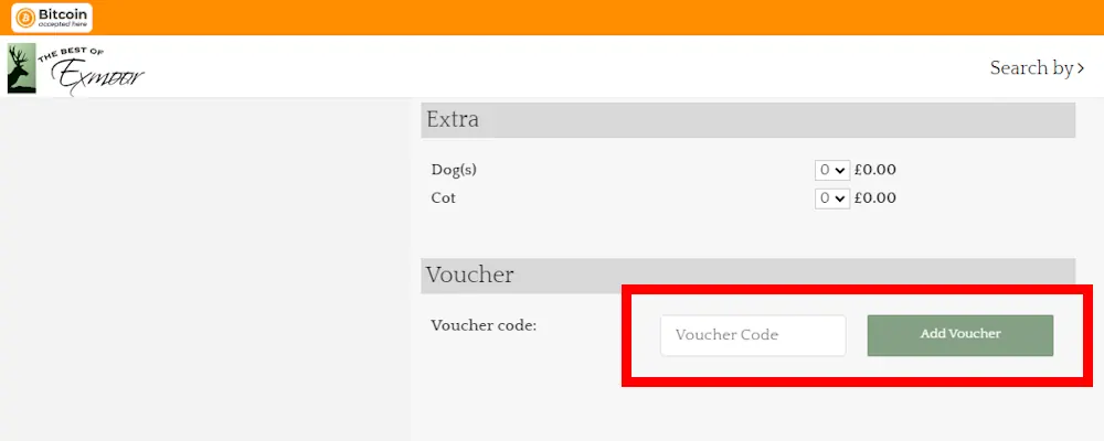 Instructions on where to enter our The Best of Exmoor voucher code at checkout.