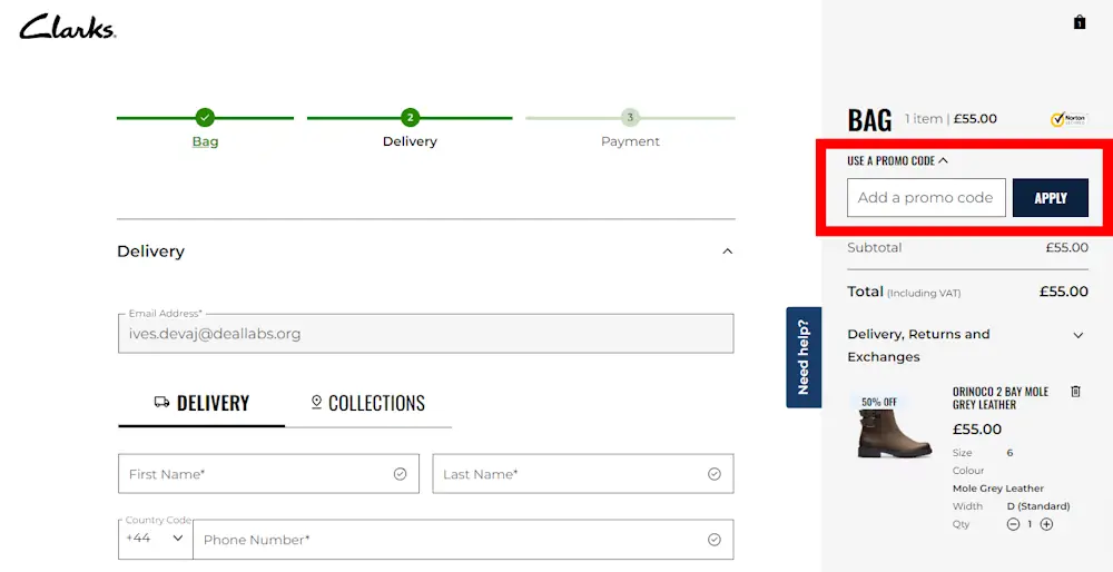 Verified instructions on how to enter our Clarks voucher code at checkout.