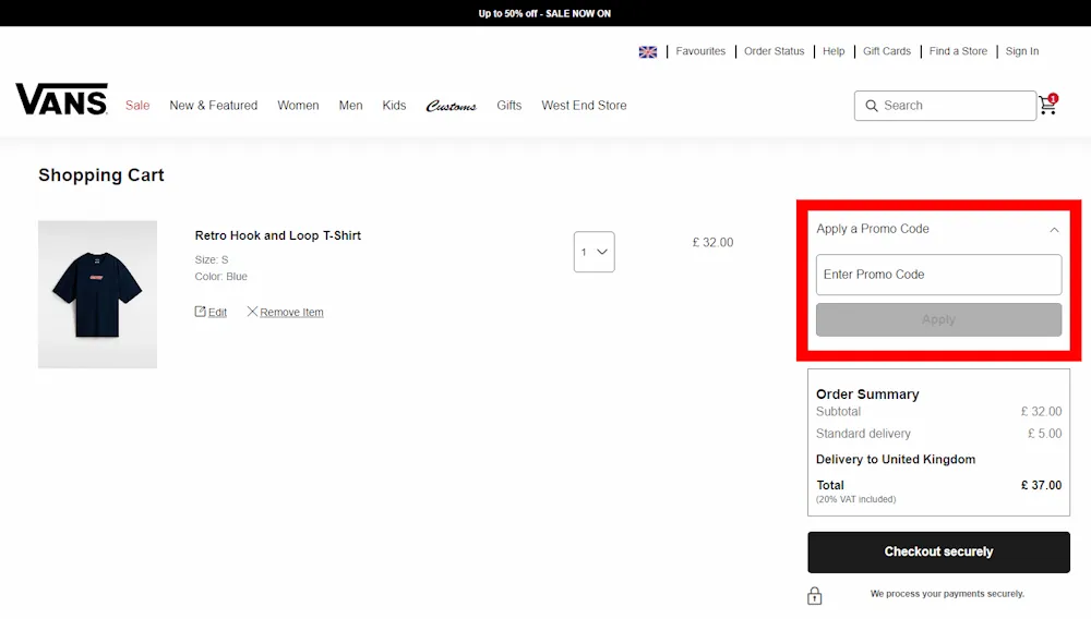 Verified instructions on how to enter our Vans voucher code at checkout.