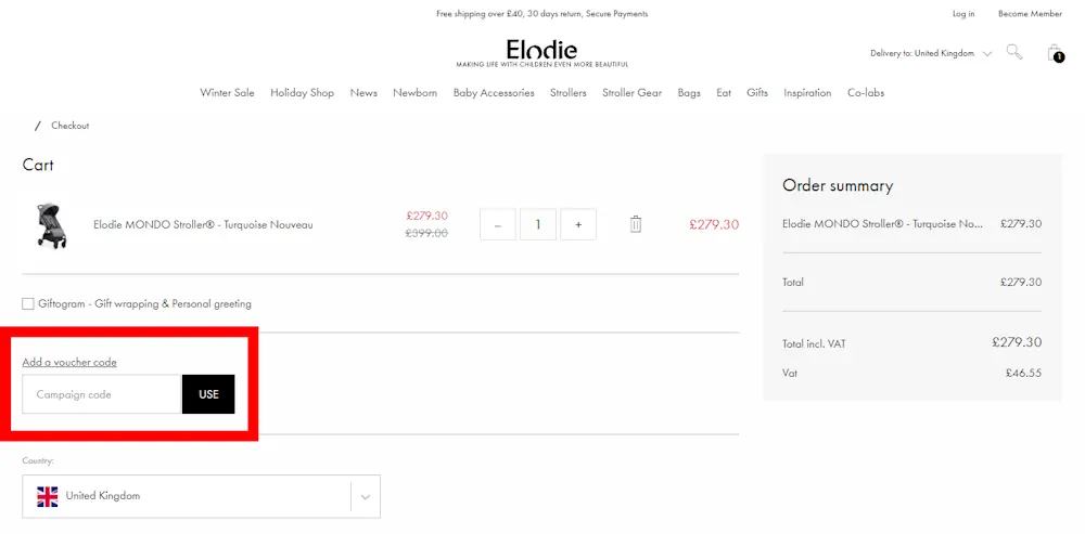 Verified instructions on how to enter our elodie voucher code at checkout.