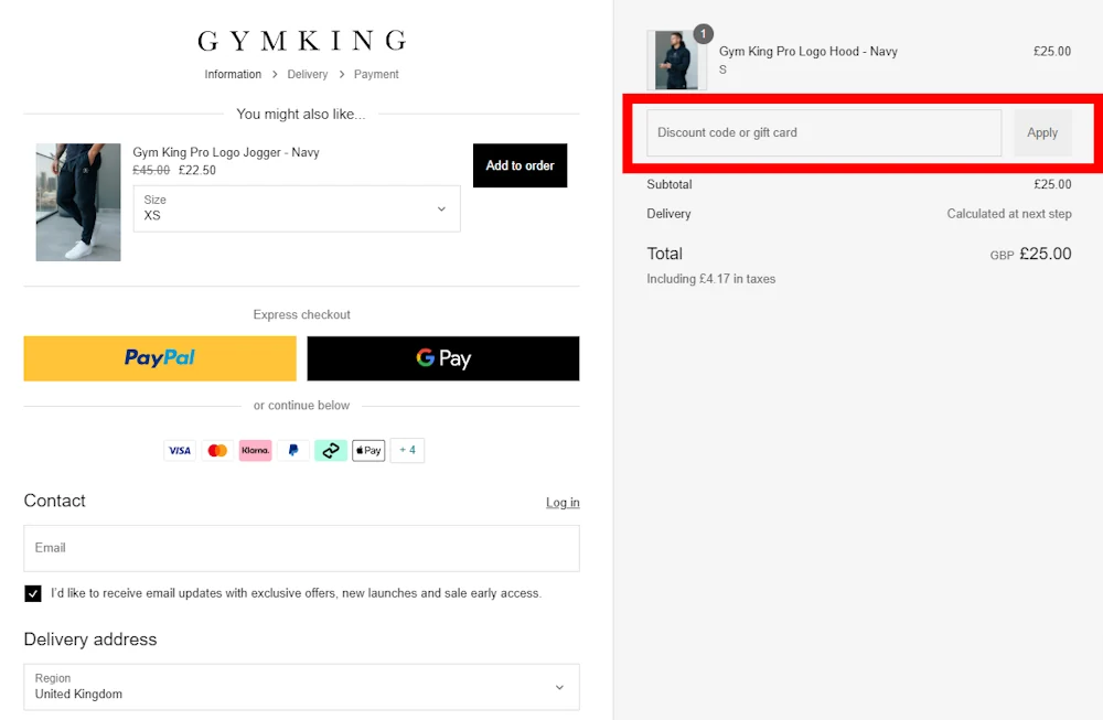 Verified instructions on how to enter our Gym King voucher code at checkout.