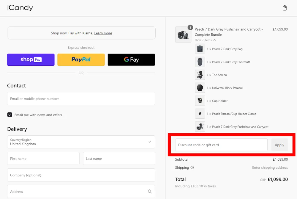 Verified instructions on how to enter our iCandy voucher code at checkout.