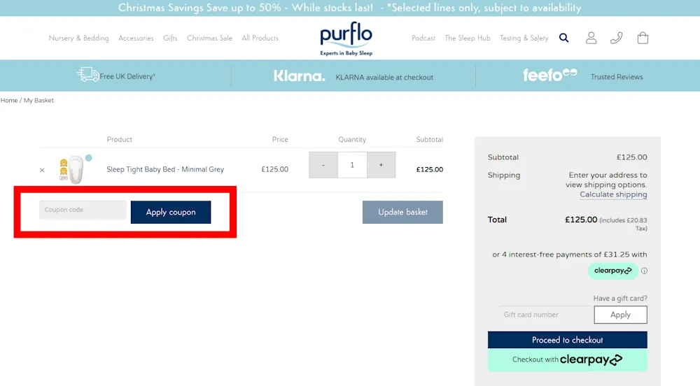 Verified instructions on how to enter our purflo voucher code at checkout.