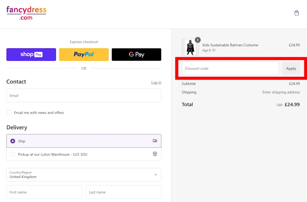 Verified instructions on how to enter our fancydress.com voucher code at checkout.
