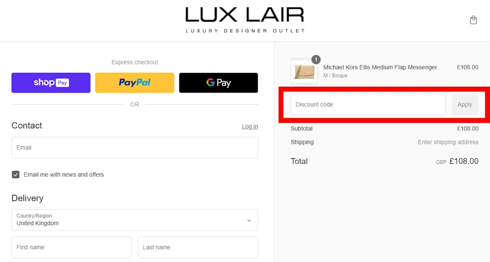 Verified instructions on how to enter our LUX LAIR voucher code at checkout.