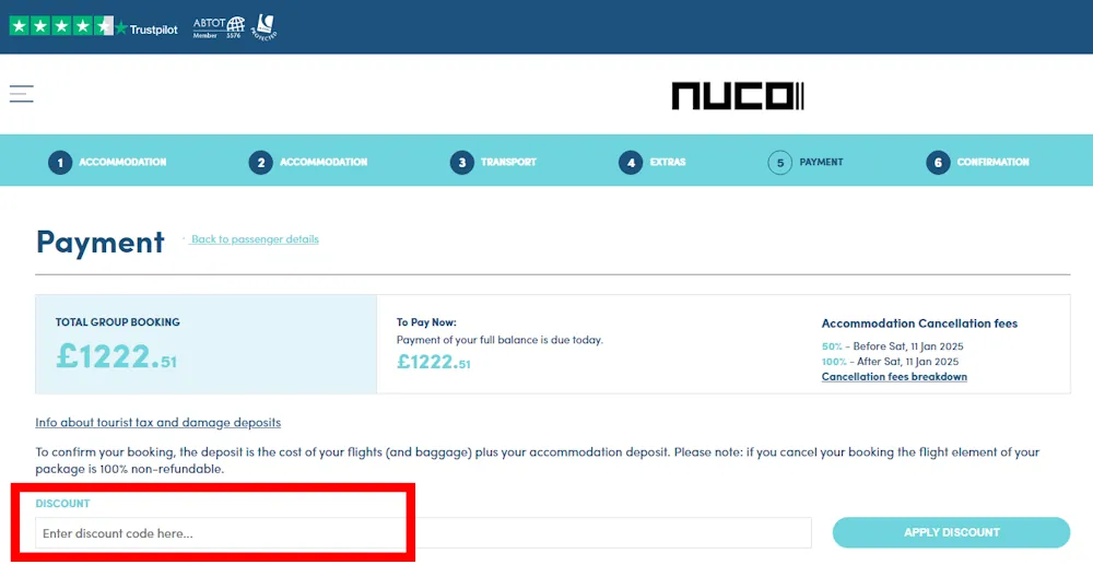 Verified instructions on how to enter our Nuco Travel Ski Holidays voucher code at checkout.