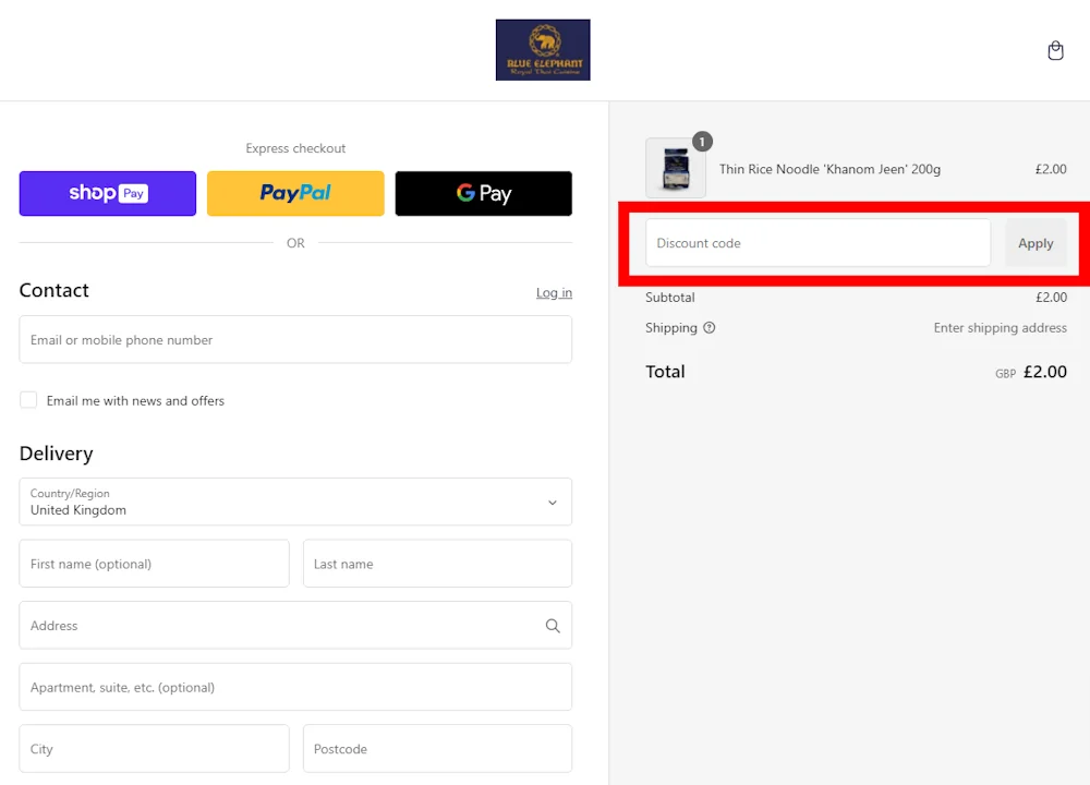 Verified instructions on how to enter our Blue Elephant UK voucher code at checkout.