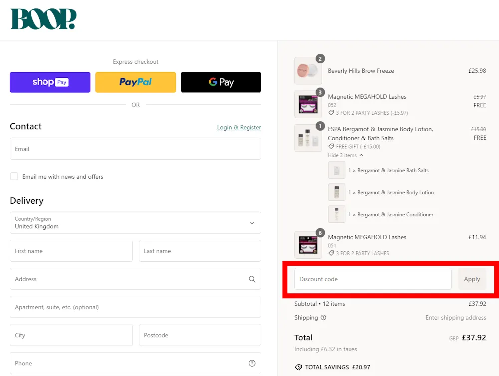 Verified instructions on how to enter our Boop Beauty voucher code at checkout.