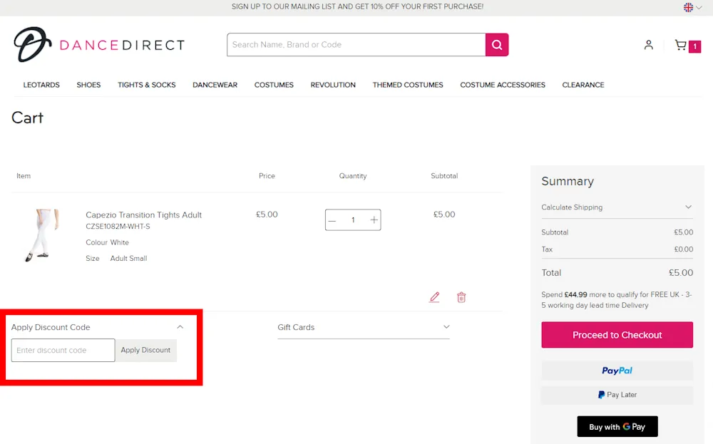 Verified instructions on how to enter our dance direct voucher code at checkout.